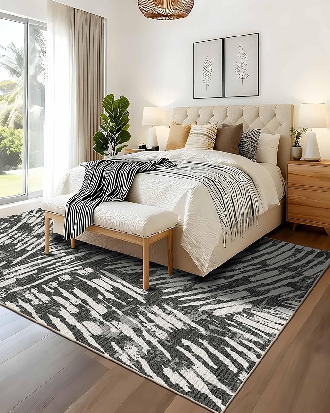 Latte&Fog 8x10 Area Rugs for Living Room, Large Modern Abstract Washable Rug, Boho Non Slip Low Pile Carpet for Indoor Bedroom Dining Room, Office, Dorm, Classroom, Farmhouse and Kids Room