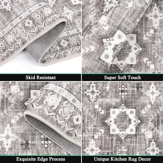 HEBE Boho Kitchen Rug Sets 3 Piece with Runner Non Slip Kitchen Rugs and Mats Washable Kitchen Mats for Floor Thick Kitchen Floor Mat Carpet Runner Rugs for Hallway Laundry Holiday Decor