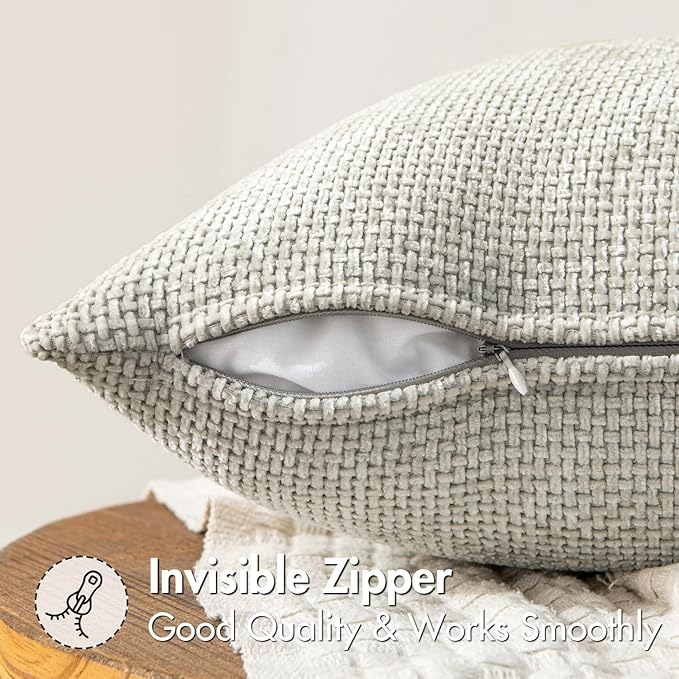 MIULEE Pack of 2 Couch Throw Pillow Covers 18x18 Inch Grey-White Modern Boho Accent Decorative Pillow Covers Soft Chenille Farmhouse Cushion Covers for Home Decor Bed Sofa Living Room