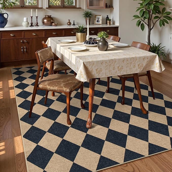 Lahome Colette Checkered Easy Jute Outdoor Rug, Large 6x9 Rug for Living Room Checkerboard Indoor Outdoor Carpet, Farmhouse Patio Office Mat Geometric Non Slip Black Carpet for Backyard Dining Room