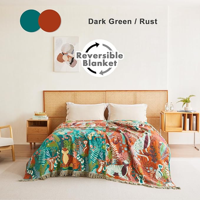 MSGKV Throw Blanket for Bed Cotton Animals Twin Size Couch Blanket 60"x80" Muslin Spring Breathable Lightweight Farmhouse Blankets Home Decor All Seasons