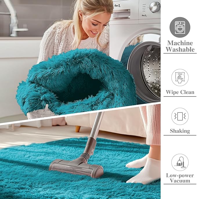 OLANLY 5x8 Machine Washable Large Area Rugs for Living Room, Bedroom, Soft Fluffy Shaggy Bedside Rug, Indoor Floor Carpet for Kids Girls and Boys, Dorms, Nursery, Home Decor Aesthetic, Teal