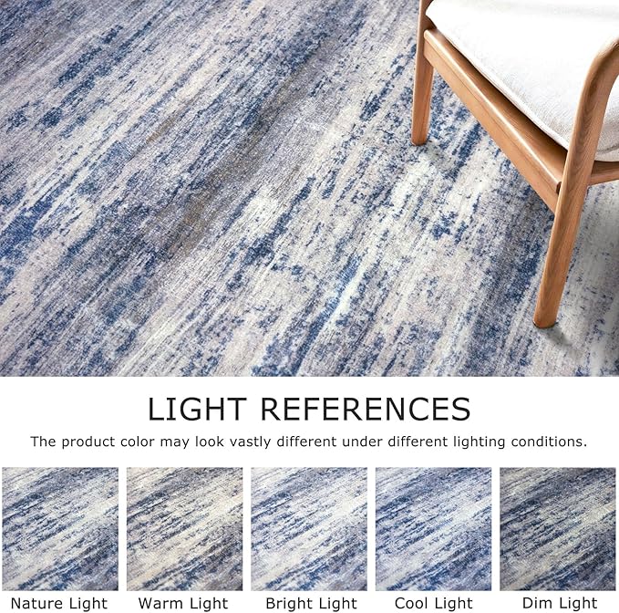 KOZYFLY Modern Abstract Washable Rug Runner 2.6x12 Hallway Rug Runner Non-Slip Soft Kitchen Runner Rugs, Grey-Blue Striped Carpet for Entryway Bathroom Laundry Room Foyer