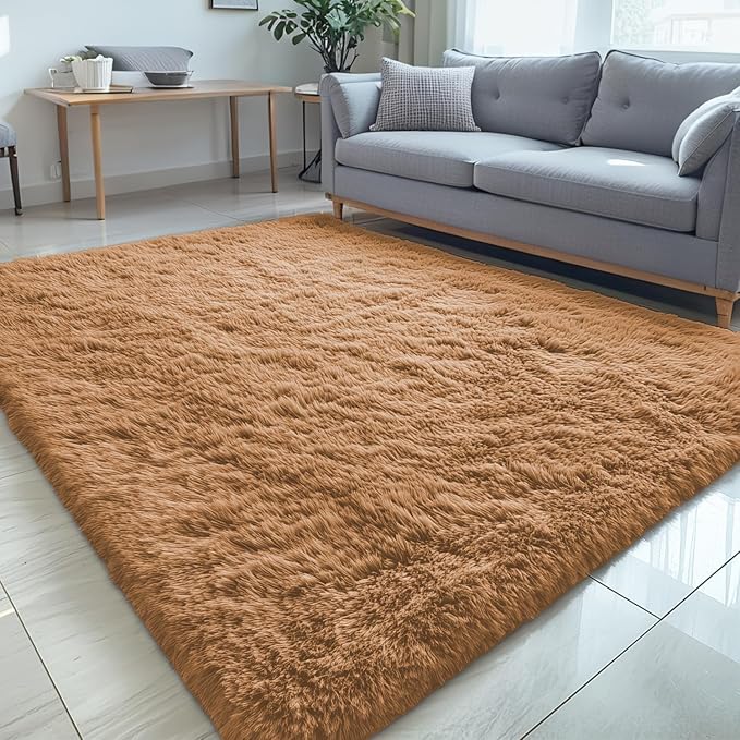 OLANLY 5x7 Machine Washable Large Area Rugs for Living Room, Bedroom, Soft Fluffy Shaggy Bedside Rug, Indoor Floor Carpet for Kids Girls and Boys, Dorms, Nursery, Home Decor Aesthetic, Khaki