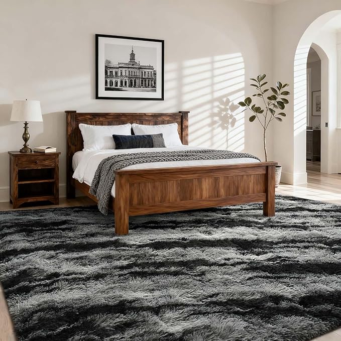 Area Rugs for Living Room, 5x7 Feet Soft Fluffy Shagg Plush Rug High Pile Large Non-Slip Floor Carpet for Bedroom Nursery Dorm Decor Aesthetic Black