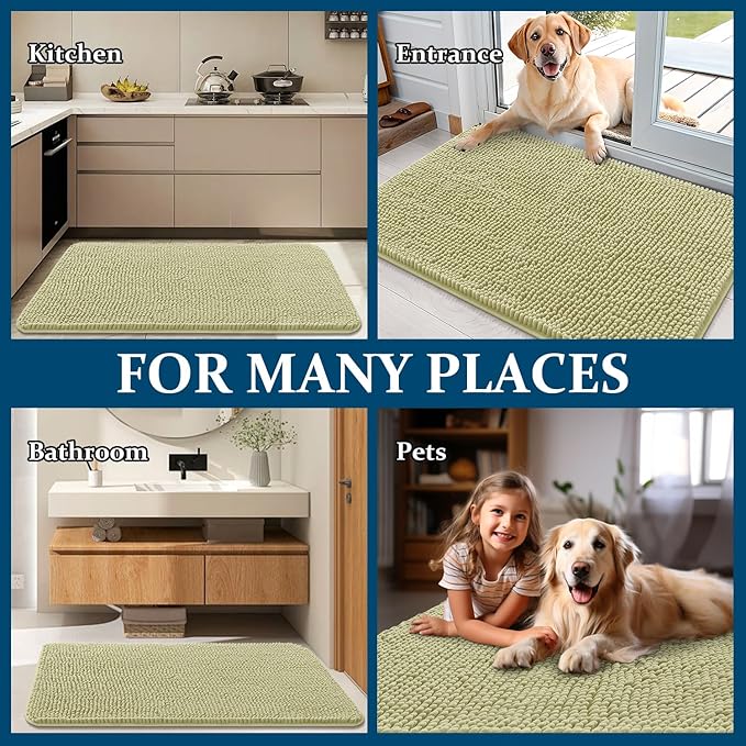 OLANLY Dog Door Mat for Muddy Paws 70x32, Absorbs Moisture and Dirt, Absorbent Non-Slip Washable Doormat, Quick Dry Chenille Mud Mat for Dogs, Entry Indoor Entryway Carpet for Inside Floor, Vanilla