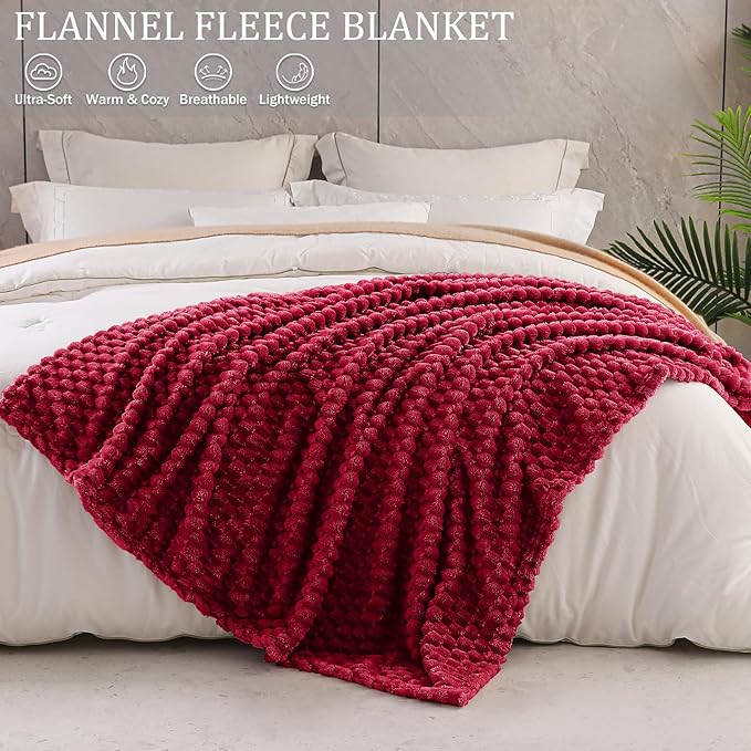 Exclusivo Mezcla Fleece Throw Blanket for Couch, Extra Large Fuzzy Deep Red Bed Blankets, Soft Cozy Plush Sofa Throws for All Seasons, 50x70 Inches