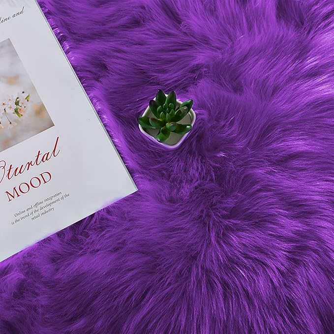 Latepis Fluffy Rug for Bedroom 2x4 Purple Shag Rugs Washable Faux Fur Sheepskin Rug Living Room Carpet Fuzzy Shaggy Rugs for Dorm Chair Cute Home Décor