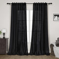 Nanspring Long Black Curtain 100 inches Long 2 Panels Set for Living Room Back Tab Modern Farmhouse Muslin Look Decor Cotton Textured Black Sheer Linen Curtains 100 inch Length for Large Window