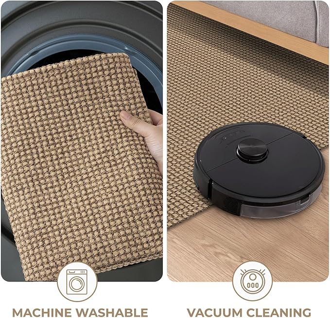 KOZYFLY Washable Area Rug 6x9 ft Rubber Backed Non Slip Rugs for Living Room Braided Cotton Bedroom Rug Woven Office Rugs Indoor Floor Carpets for Dining Bedroom Living Room, Tan/Orange/Brown