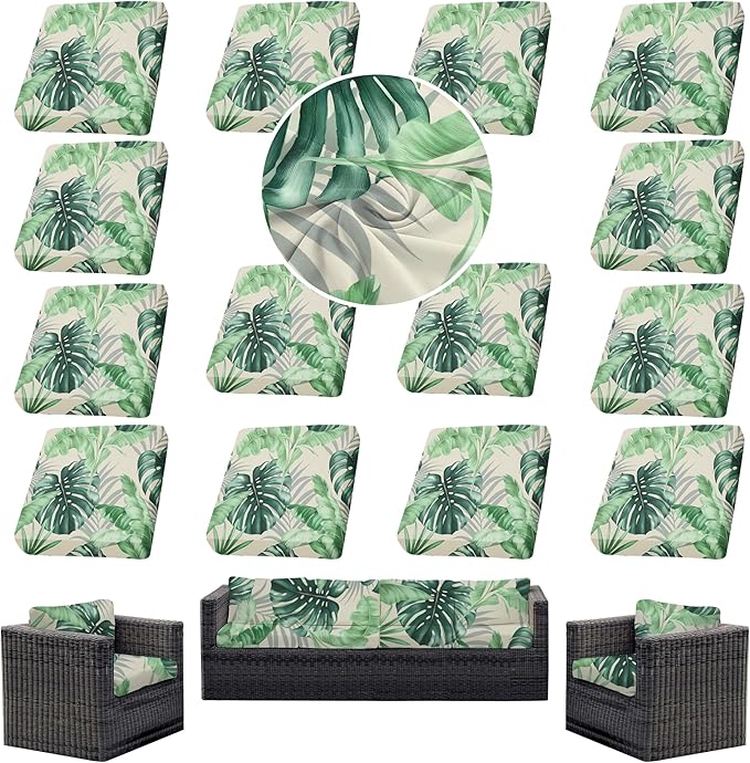 14Pcs Outdoor Cushion Covers, Patio Cushion Covers,Stretch Elastic Slipcovers, Replacement Washable & Reusable Furniture Protector for Patio Couch (Mint Green,Cover Only)