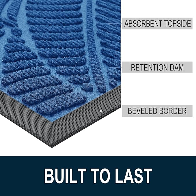 Colorxy Waterproof Doormat, Sturdy Natural Rubber Front Door Mats, Non Slip Low Profile Indoor Outdoor Entrance Mat, Stain Resistant Easy Clean Floor Mat for Patio or Entryway, 59''x20'', Light Blue