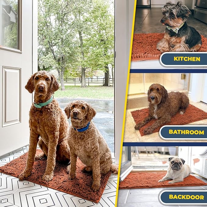 Muddy Mat® | Super Absorbent Door Mat Indoor, Microfiber Quick Dry Chenille Entryway Rug, Non-Slip Front Door Mat, Indoor Mats for Entryway, Machine Washable Pet Rug, Orange 30"x19"