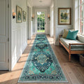 Area Rugs 2'6''x12' Runner Rug Non Slip Washable for Kitchen Hallway Bedroom Beside Laundry Room Bathroom Rug, Floor Carpet, Teal Green Lake Blue Turquoise