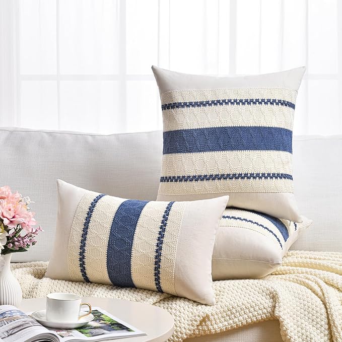 Fancy Homi Set of 1 Dusty Blue Vintage Long Lumbar Decorative Throw Pillow Covers 14x24 Inch for Couch Bed Chair Bedroom, Rustic Retro Square Cushion Case, Modern Farmhouse Boho Living Room Decor