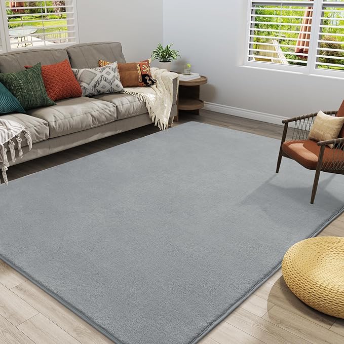 Amearea Large Modern Area Rugs for Bedroom Living Room, 8x10 Feet Grey Thickened Memory Foam Rug, Fluffy Indoor Washable Rugs Non Slip Minimalist Carpet for Boys Girls Dorm Nursery Room Decor