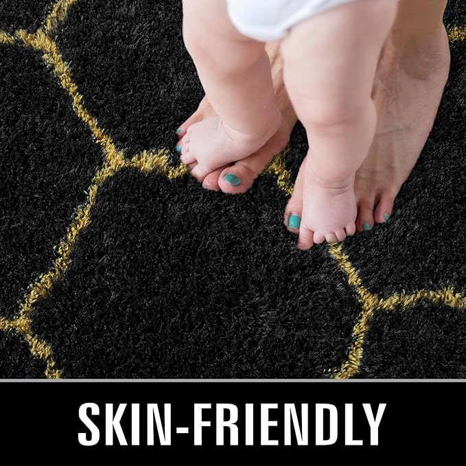 TWINNIS Super Soft Shaggy Rugs Fluffy Carpets, 4x5.9 Feet, Indoor Modern Plush Area Rugs for Living Room Bedroom Kids Room Nursery Home Decor, Upgrade Anti-Skid Rectangular Fuzzy Rug, Black Gold