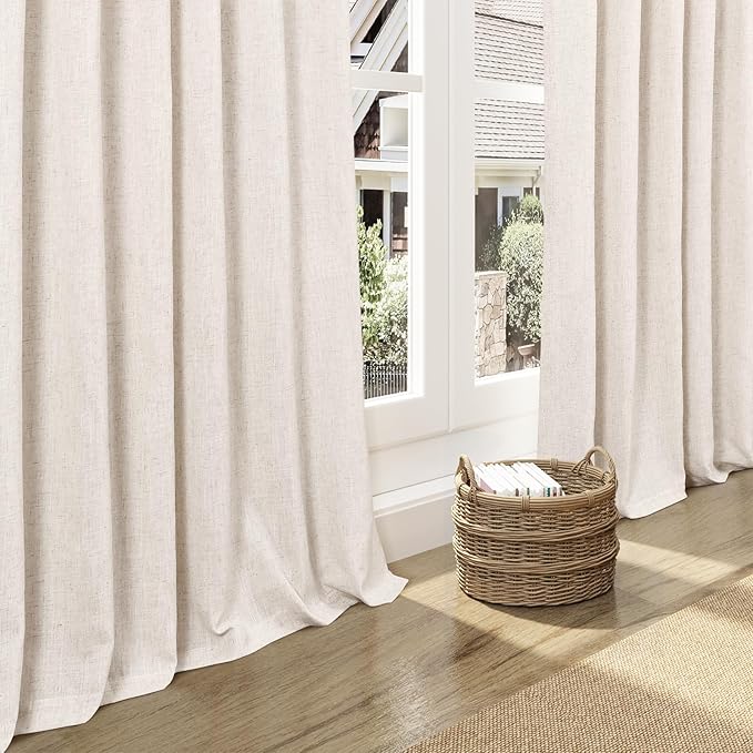 Nanspring Beige Linen Blend Light Filtering Curtains 86 Inches Long 2 Panel Set Pocket Back Tab Tan Beige Privacy Semi Sheer Decorative Decor Curtain Drapes for Bedroom Living Room 52x86