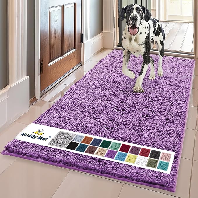 Muddy Mat® | Super Absorbent Door Mat Indoor, Microfiber Quick Dry Chenille Entryway Rug, Non-Slip Front Door Mat, Indoor Mats for Entryway, Machine Washable Pet Rug, Purple 35"x60"