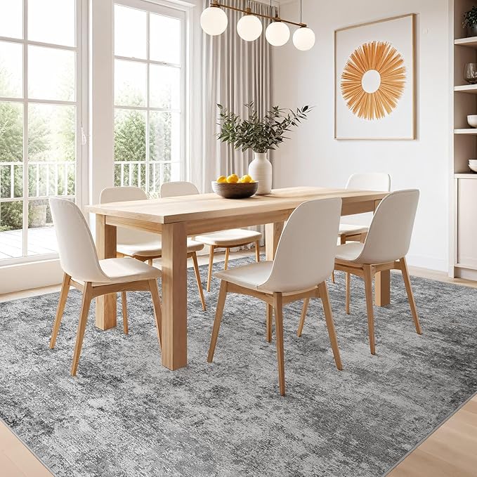 Nakagishi 10x14 Area Rugs Living Room: Washable Abstract Large Neutral Soft Rug Stain Resistant Modern Indoor Floor Non-Slip Carpet for Bedroom Nursery Kids Playroom Office Dining Room Dorm- Grey