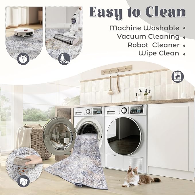 XLUEZ 5x7 Area Rugs for Living Room, Washable Modern Abstract Large Area Rug Neutral Soft Non Slip Kids Rug Stain Resistant Indoor Carpet for Bedroom Nursery Dining Room Playroom(Bluegrey, 5'x7')