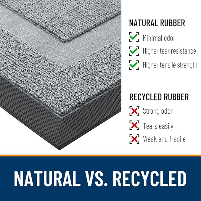 OLANLY Front Door Mat Indoor Outdoor Entrance, Waterproof All-Season, All-Weather Doormat, Sturdy Natural Rubber, Low Profile, Easy Clean Patio Porch Entryway Mat, 71x23, Ash Gray