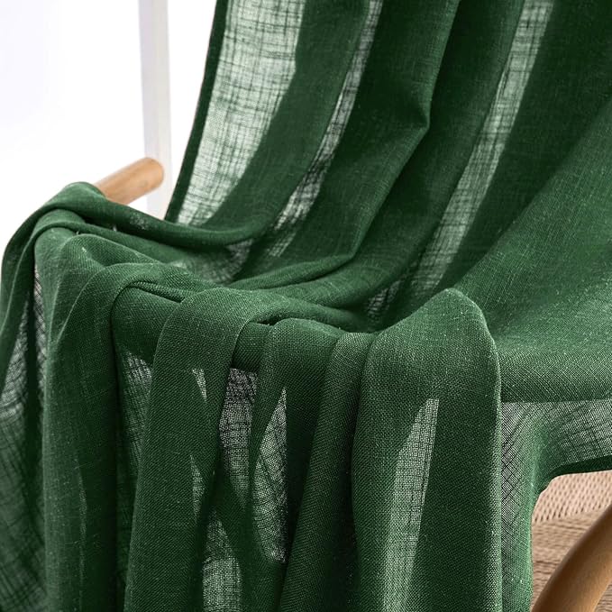 MIULEE Emerald Green Linen Curtains 90 Inch Long for Bedroom Living Room, Soft Thick Linen Textured Window Drapes Semi Sheer Light Filtering Rod Pocket Back Tab Christmas Burlap Look, 2 Panels