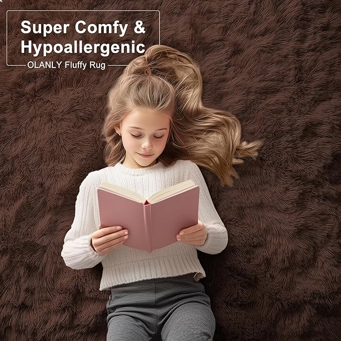 OLANLY 6x8 Machine Washable Large Area Rugs for Living Room, Bedroom, Soft Fluffy Shaggy Bedside Rug, Indoor Floor Carpet for Kids Girls and Boys, Dorms, Nursery, Home Decor Aesthetic, Coffee