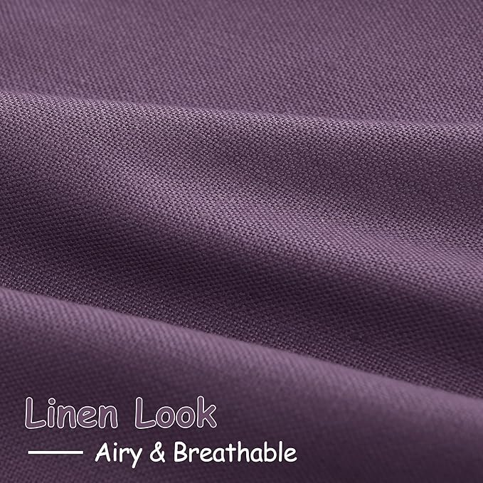 Plum Linen Curtains for Living Room 63 Inches Long 2 Panel Set Light Filtering Linen Drapes for Kitchen Windows Rod Pocket Back Tab Short See Through Curtain Country Farmhouse Decor 52x63