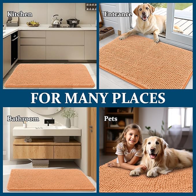 OLANLY Dog Door Mat for Muddy Paws 70x24, Absorbs Moisture and Dirt, Absorbent Non-Slip Washable Doormat, Quick Dry Chenille Mud Mat for Dogs, Entry Indoor Entryway Carpet for Inside Floor, Orange