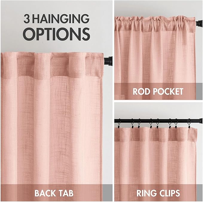MIULEE Blush Pink Linen Curtains 84 Inches Long 2 Panels for Girls Bedroom Nursery, Soft Thick Linen Textured Window Drapes Semi Sheer Light Filtering Back Tab for Kids Living Room Light Pink Decor