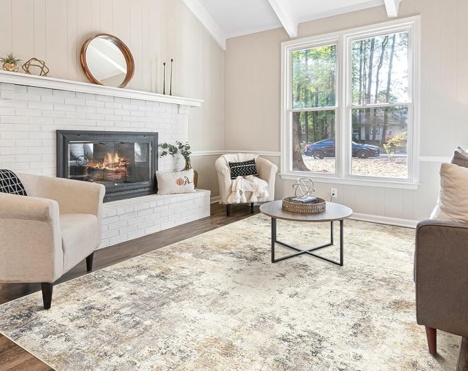 9x12 Area Rug Living Room Rugs - Washable Neutral Modern Abstract Soft Thin Large Rug Indoor Floor No Slip Rug Carpet for Bedroom Under Dining Table Home Office Decor - Golden Grey