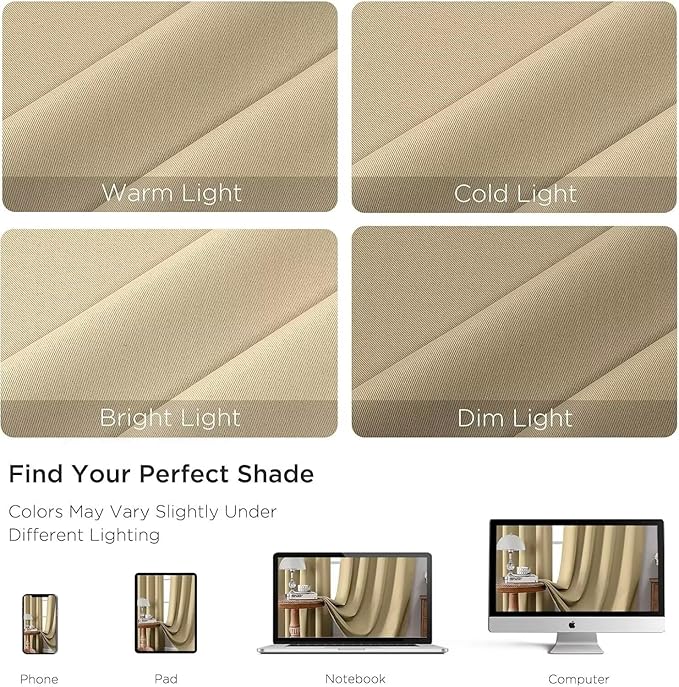 Joydeco Blackout Curtains for Bedroom 84 inch Long 2 Panels, Thermal Insulated Room Darkening Curtains with Grommets, Soft Window Drapes for Living Room (W52 x L84 Inch, Beige)