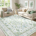 RELEANY Area Rugs 5'x7' Washable Non-Slip, Floral Vintage Distress Print Pattern Medallion Carpet for Living Room Bedroom Dining Room, Green White Blue