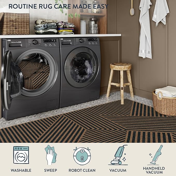 Lahome Modern Geometric Easy Jute Carpet, 6x9 Area Rugs for Living Room Outdoor Patio Washable Indoor Outdoor Dining Room Rug, Farmhouse Large Non Slip Carpet for Bedroom Backyard Office