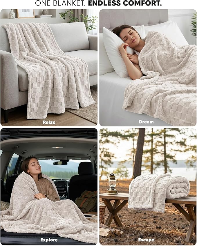 Utopia Bedding Linen Checkered Fleece Throw Blanket for Couch or Bed, Soft Plush Cozy Blanket for Women and Men, Ultra Comfy Travel-Friendly Bed Throws for Relaxation, 50x60 Inches