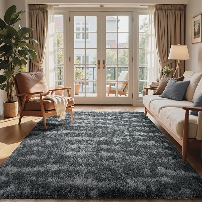 6x9 Ft Large Shag Rugs for Living Room Decor, Tie-Dyed Ultra Soft Fluffy Furry Area Rugs for Bedroom Indoor Floor, Aesthetic Carpet for Kids Home (Grey)
