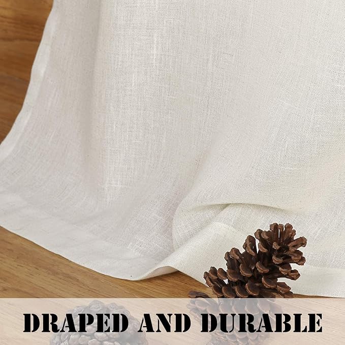 H.VERSAILTEX Living Room Linen Curtains Home Decorative Nickel Grommet Curtains Privacy Added Energy Saving Light Filtering Window Treatments Draperies, Heathered Natural, 2 Panels, 52 x 72 - Inch