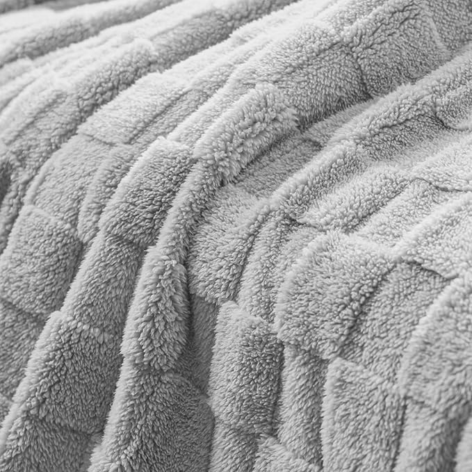 Exclusivo Mezcla Fleece Throw Blanket for Couch,Super Soft and Warm Lightweight Checkered Pattern Blankets for All Seasons, 50x60 Inches, Light Grey