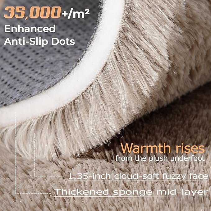 Camel Round Rugs for Bedroom: 4ft Circle Fluffy Shag Soft Washable Rug Small Fuzzy Plush Indoor Carpet for Kids Girls Boys Nursery Dorm Classroom (Camel, 4'x4')