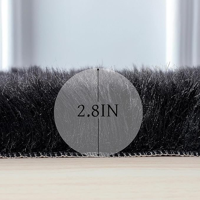 linmopm Faux Fur Rug Sheepskin Shag Fluffy Fuzzy Black 6x9 ft Rugs for Bedroom Bedside Bed Floor Living Room Plush Rectangle High-Density Cushion Carpet Super Sofa Cover