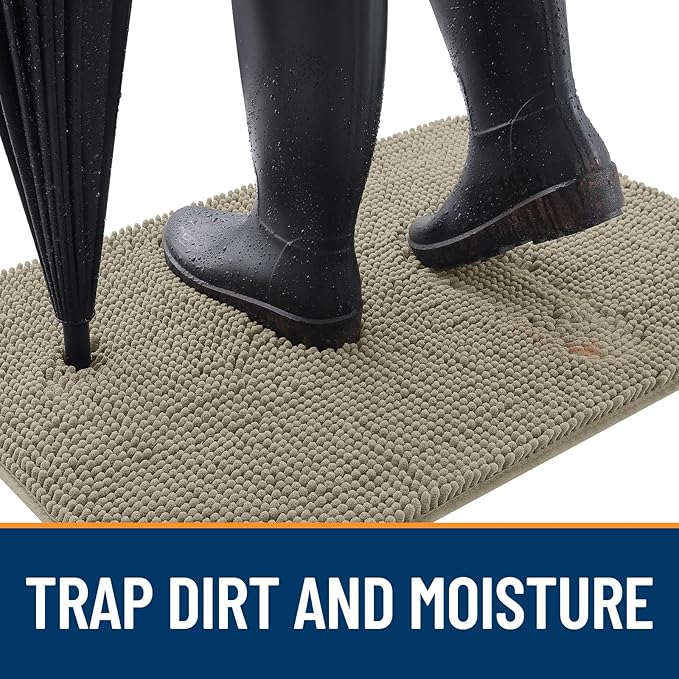 OLANLY Dog Door Mat for Muddy Paws 45x27, Absorbs Moisture and Dirt, Absorbent Non-Slip Washable Doormat, Quick Dry Chenille Mud Mat, Entry Indoor Entryway Carpet for Inside Floor, Warm Taupe