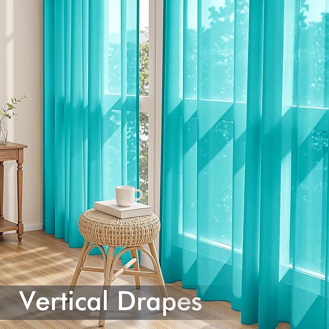 MIULEE Turquoise Sheer Curtains 90 Inches Long, 4 Panels Set, Light Filtering Rod Pocket Voile Drapes for Living Room and Bedroom, Airy Soft Fabric Window Treatments, 42 x 90 Inches