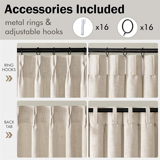 MIULEE Pinch Pleated Thick Linen Curtains 84 Inches Long 2 Panels for Living Room Bedroom, Linen Texture Memory Trained Pleat Drapes Back Tab Semi Sheer Privacy Neutral Ivory Cream Farmhouse Curtains