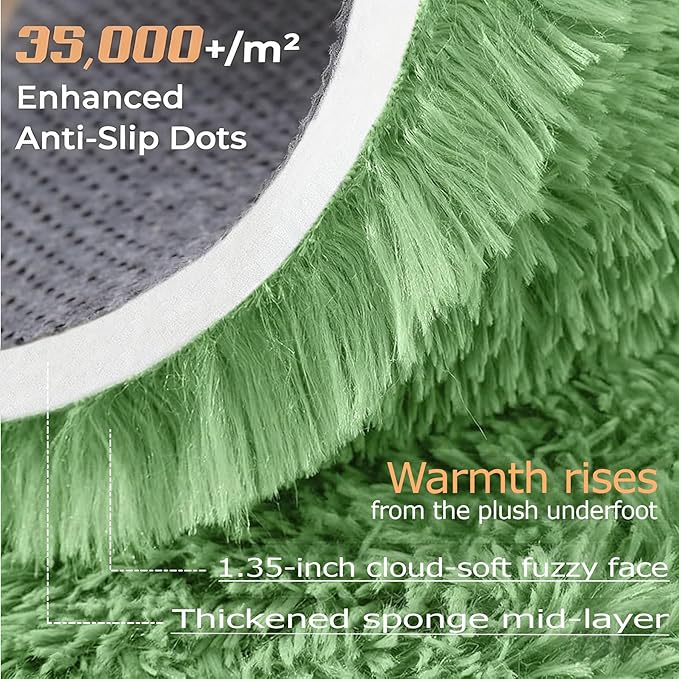 2x6 Runner Rug for Bedroom: Fluffy Shag Soft Washable Rugs Small Fuzzy Plush Indoor Carpet for Hallway Bedside Dorm Kids Girls Boys Room (Sage Green, 2'x6')