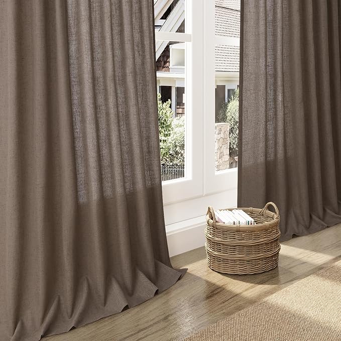Extra Long Light Brown Curtains 2 Panels 102 Inches Long for Living Room Back Tab Rod Pocket Light Filtering Semi Sheer Drapes Cotton Linen Textured Window Curtain 102 Inch Length for Bedroom 9 FT