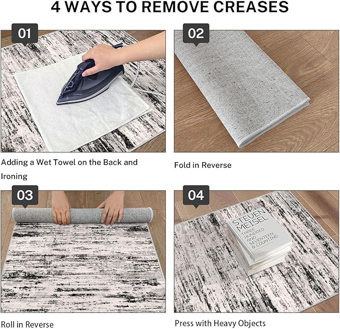 Lansny Modern Abstract Runner Rug 2x6, White Black Grey Taupe Washable Kitchen Runner Non-Slip Soft Hallway Rug Runner Thin Print Faux Wool Carpet for Entryway Bedroom Laundry Room Indoor Home Decor