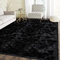 Latepis Area Rug 6x8, Faux Fur Sheepskin Rug for Living Room, Fluffy Washable Rugs for Bedroom, Dorm, Luxury Room Decor, Black Fur Rugs, Rectangle
