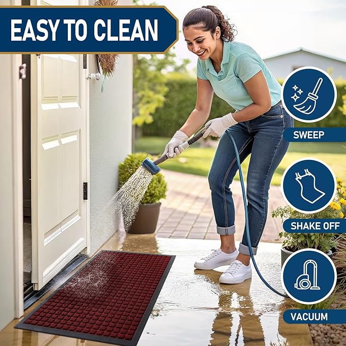 Smiry Front Door Mat Outside Entrance, Heavy Duty Natural Rubber Doormat, Non Slip, Trap Dirt and Moisture, Easy Clean, Low Profile Welcome Floor Mats for Indoor Outdoor Entry, 71x23 Inch, Red