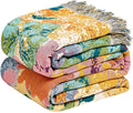 MSGKV Boho Throw Blanket for Bed 60"x80" Cotton Couch Blankets Floral Twin Size Spring Breathable Farmhouse Blankets All Seasons Lightweight Muslin